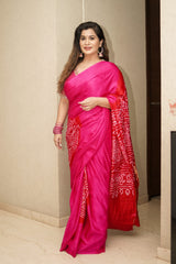vibrant-pink-and-red-circular-theme-pure-gajji-silk-bandhani-saree
