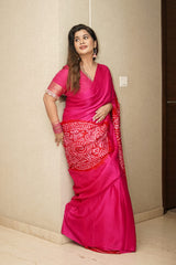 vibrant-pink-and-red-circular-theme-pure-gajji-silk-bandhani-saree