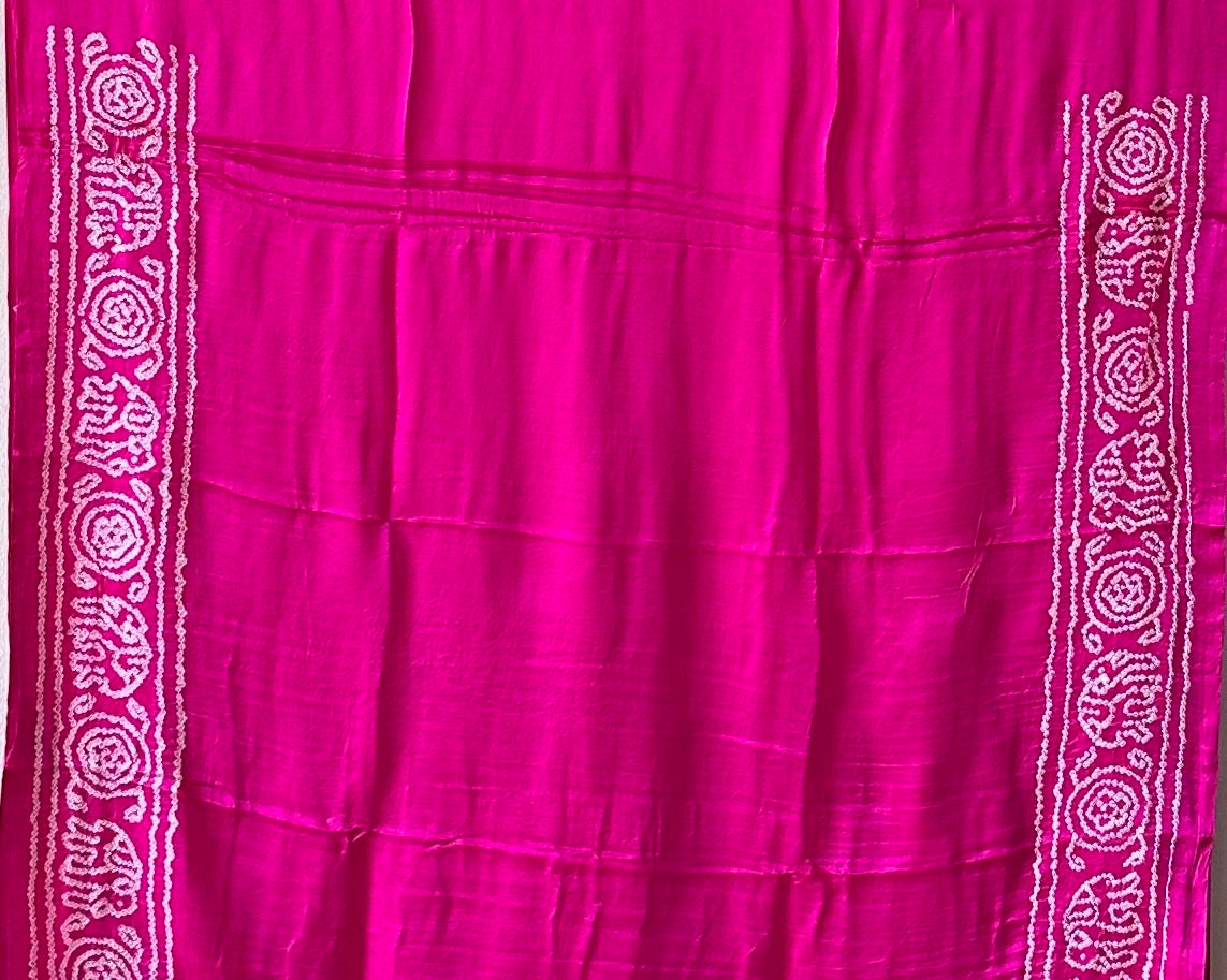 vibrant-pink-circular-theme-pure-gajji-silk-bandhani-saree
