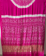 vibrant-pink-circular-theme-pure-gajji-silk-bandhani-saree