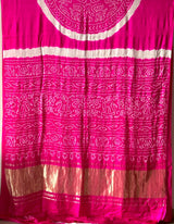 vibrant-pink-circular-theme-pure-gajji-silk-bandhani-saree