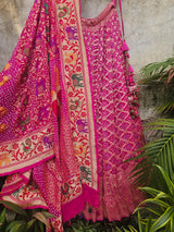 vibrant-rani-pink-pure-banarsi-georgette-bandhani-lehenga