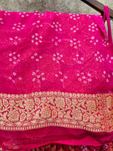 Vibrant Rani Pink Pure Banarsi georgette Bandhani Lehenga with Meenakari Dupatta