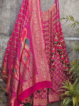vibrant-rani-pink-pure-banarsi-georgette-bandhani-lehenga