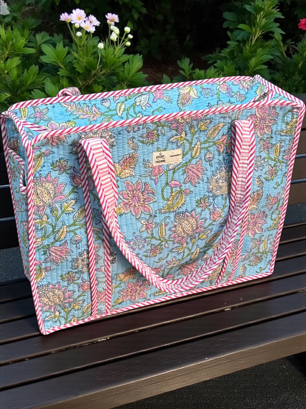 vibrant-sky-blue-pink-floral-block-print-handcrafted-tote-design