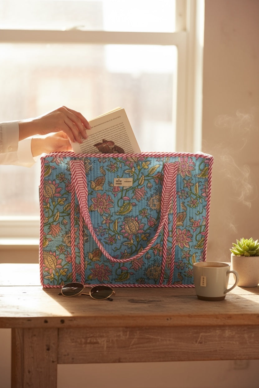 vibrant-sky-blue-pink-floral-block-print-handcrafted-tote-pattern