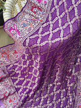 Exclusive Violet Pure Banarasi Georgette Meenakari Bandhani Dupatta