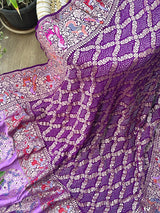 Exclusive Violet Pure Banarasi Georgette Meenakari Bandhani Dupatta