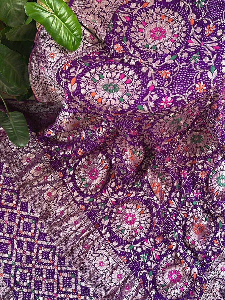 Violet Pure Georgette Meenakari Bandhani Dupatta