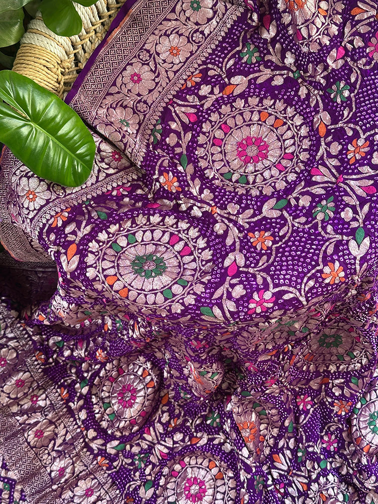 Violet Pure Georgette Meenakari Bandhani Dupatta