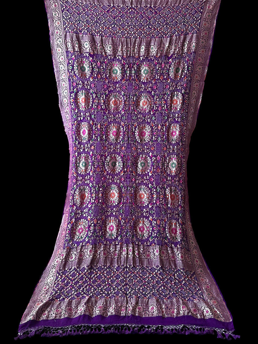 Violet Pure Georgette Meenakari Bandhani Dupatta