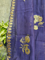 3 Piece Chanderi Mulmul Semi Stitched Suit Set in Shade of Violet