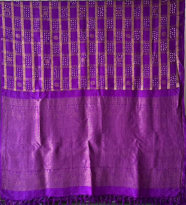 Violet Kanjivaram Silk Bandhani Saree