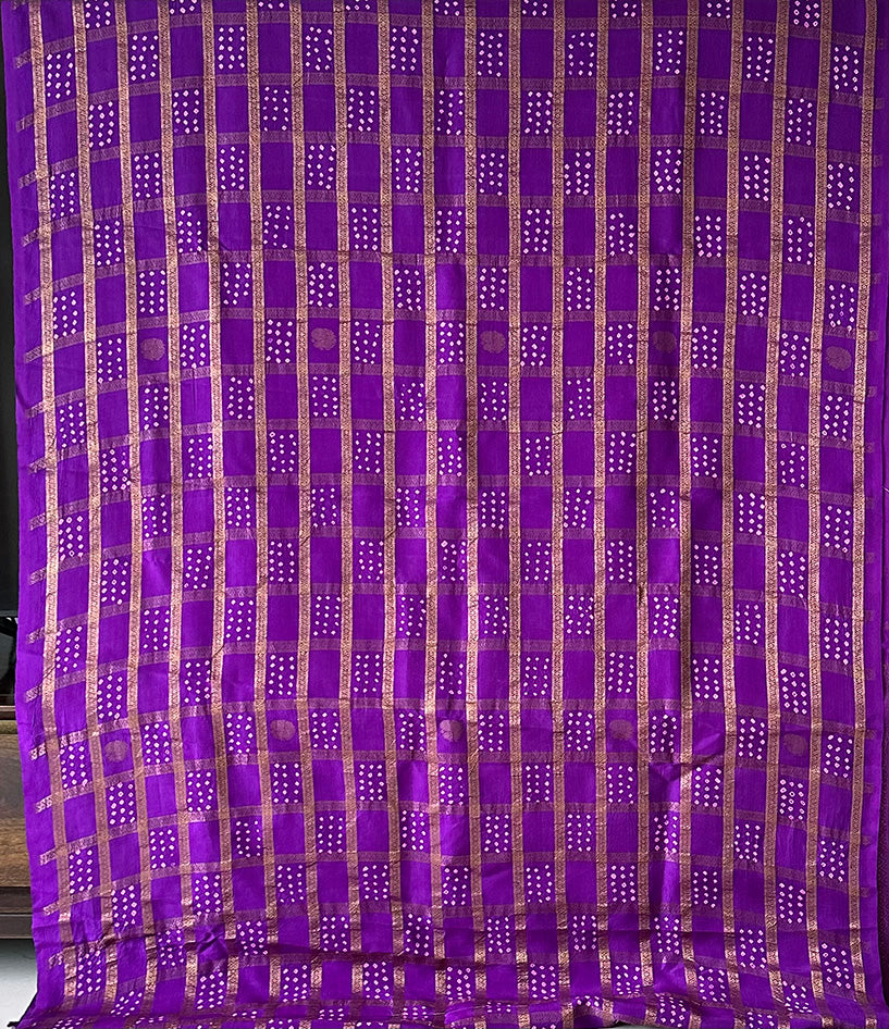 Violet Kanjivaram Silk Bandhani Saree