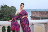 Stylish Handloom Violet and Pink Mulberry Silk Ikat Patola Saree with Intricate Pan Bhat Motif