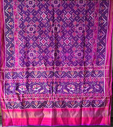 Stylish Handloom Violet and Pink Mulberry Silk Ikat Patola Saree with Intricate Pan Bhat Motif