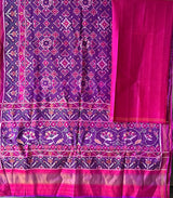 Stylish Handloom Violet and Pink Mulberry Silk Ikat Patola Saree with Intricate Pan Bhat Motif