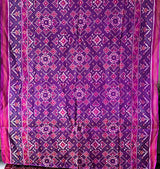 Stylish Handloom Violet and Pink Mulberry Silk Ikat Patola Saree with Intricate Pan Bhat Motif