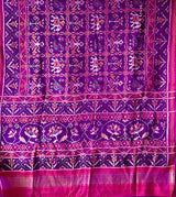 Distinct Handloom Violet and Pink Mulberry Silk Ikat Patola Saree with Nari Kunjar Pattern