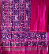 Distinct Handloom Violet and Pink Mulberry Silk Ikat Patola Saree with Nari Kunjar Pattern