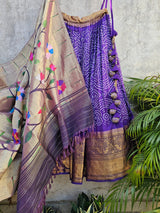 Limited Edition Pure Kanjivaram Silk Bandhani Lehenga with Pure Tissue Silk Paithani Dupatta