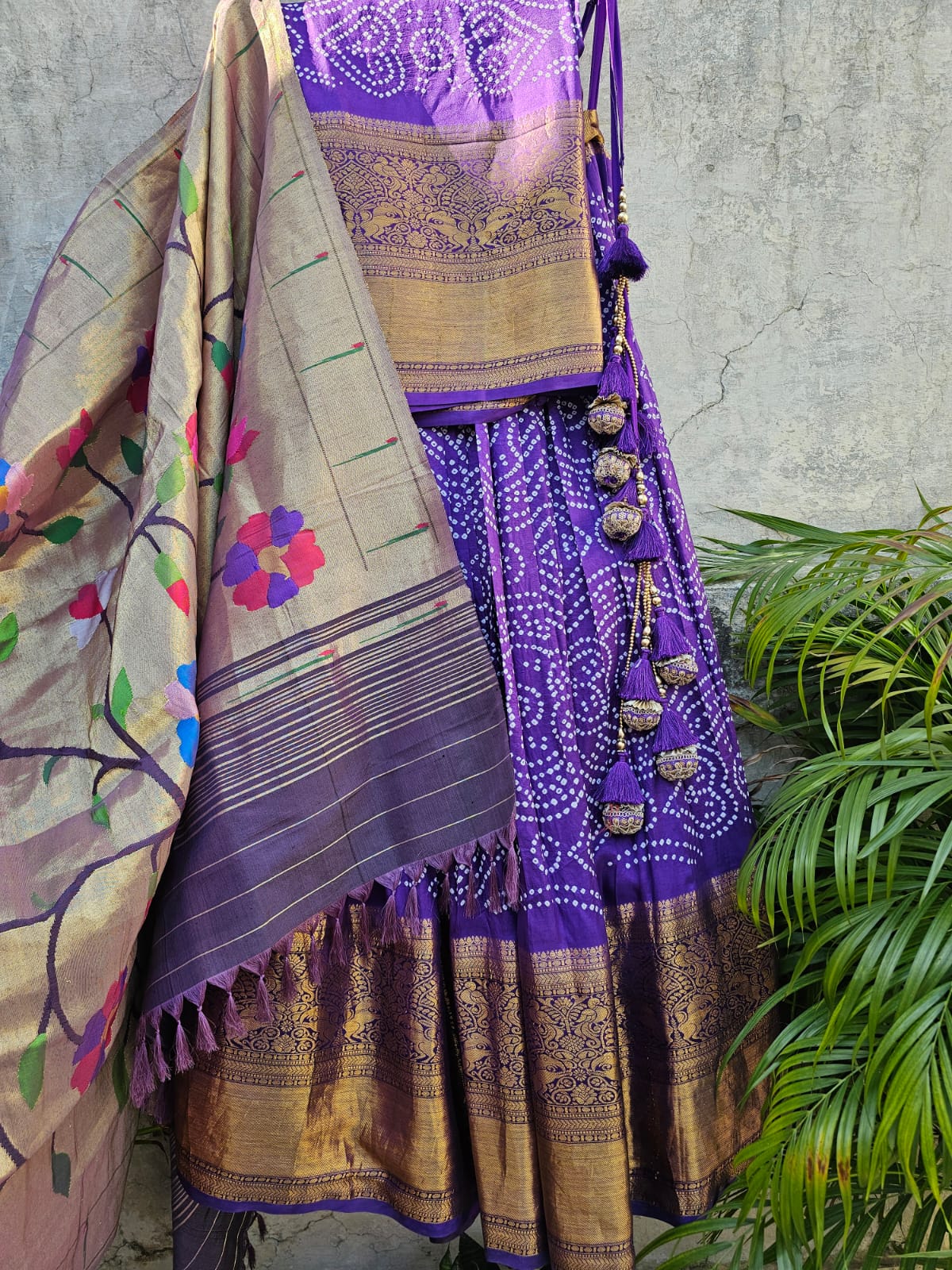 Limited Edition Pure Kanjivaram Silk Bandhani Lehenga with Pure Tissue Silk Paithani Dupatta