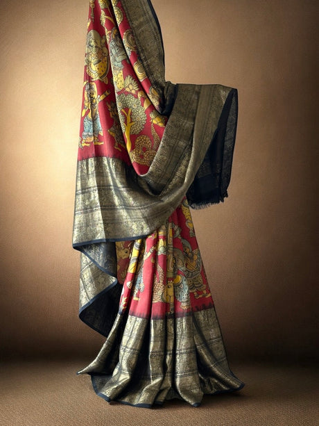 vrindavan-tales-theme-pure-kanjivaram-silk-kalamkari-saree