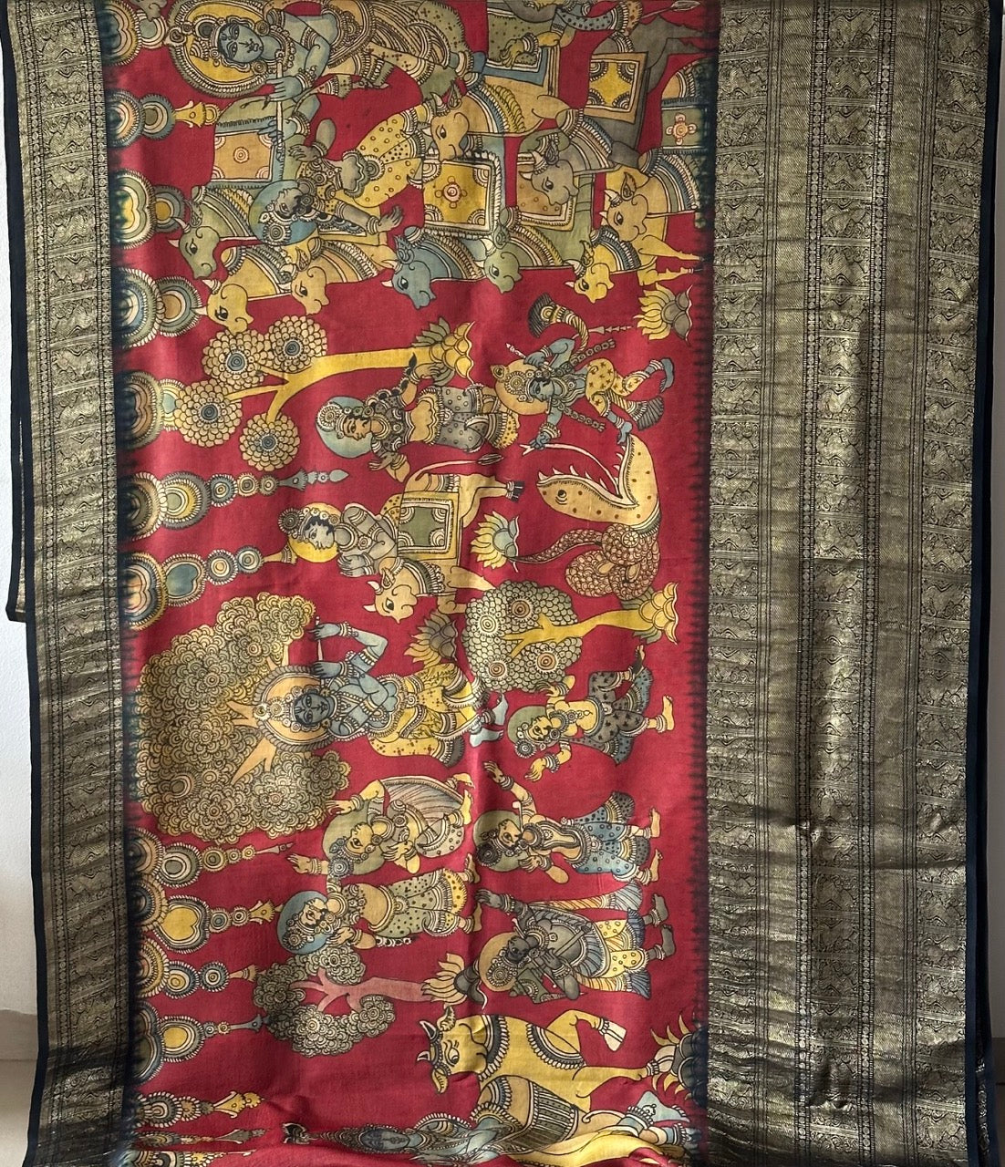 vrindavan-tales-theme-pure-kanjivaram-silk-kalamkari-saree