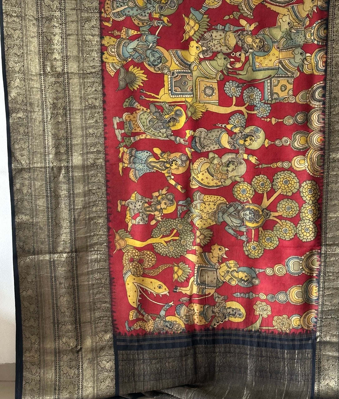 vrindavan-tales-theme-pure-kanjivaram-silk-kalamkari-saree