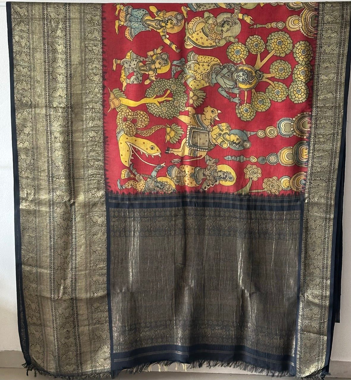 vrindavan-tales-theme-pure-kanjivaram-silk-kalamkari-saree