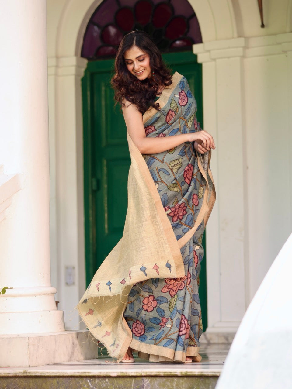 whispers-of-the-bloom-handloom-matka-silk-floral-kalamkari-saree