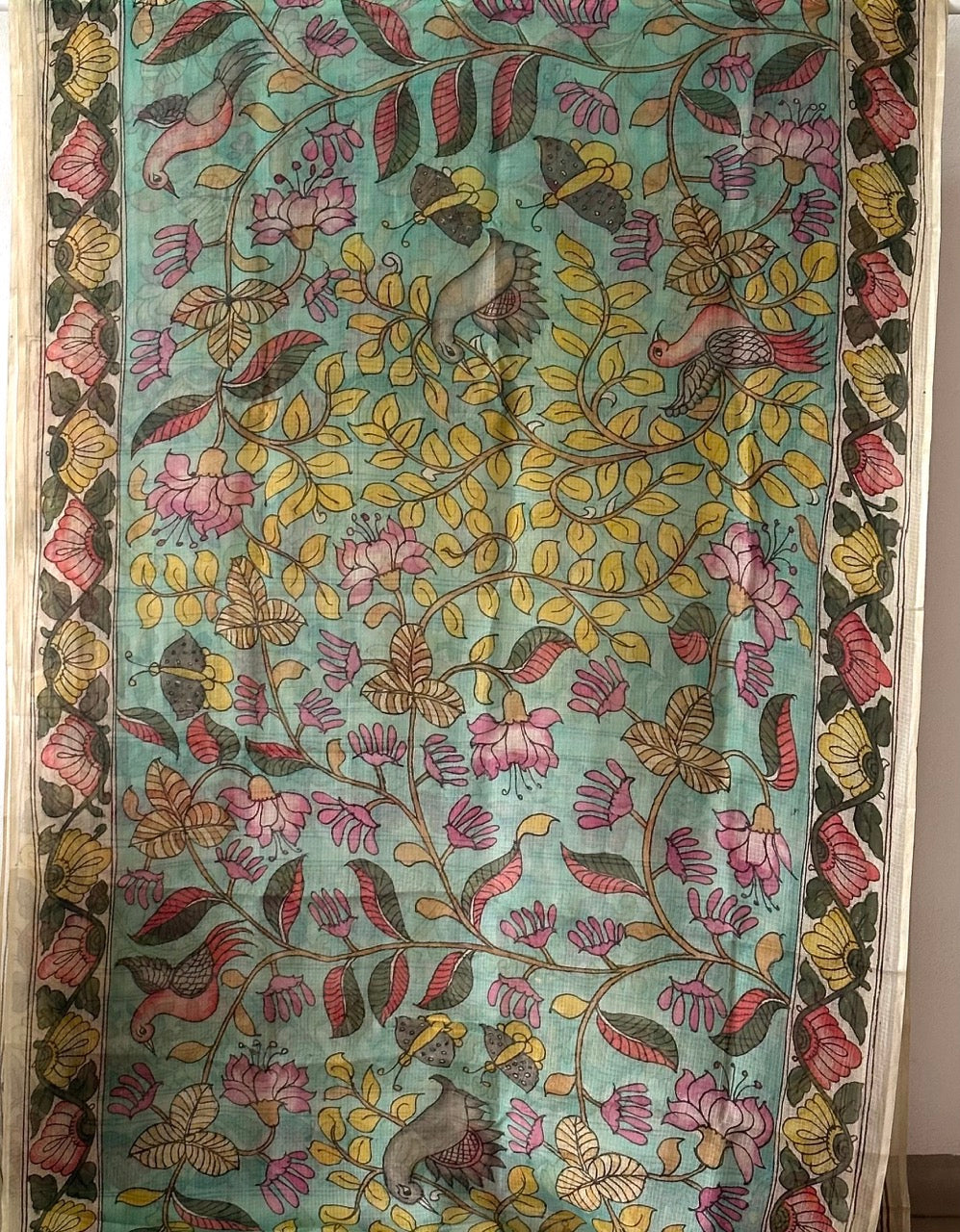 Whispers of the Wild - Handcrafted Kota Silk Kalamkari Saree