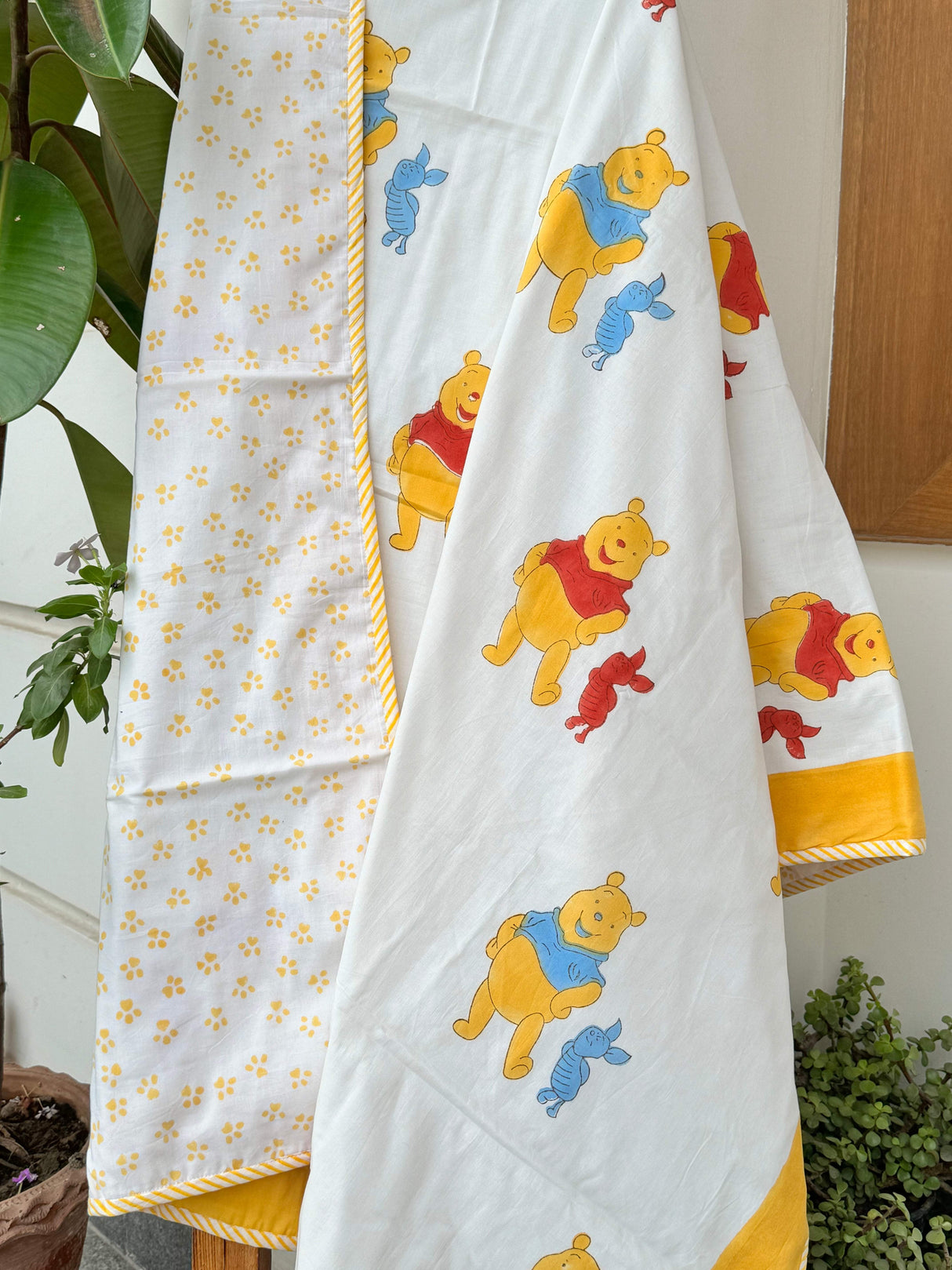 winnie the pooh kids dohar pure cotton mulmul flannel reversible hand block print baby blanket from jaipur