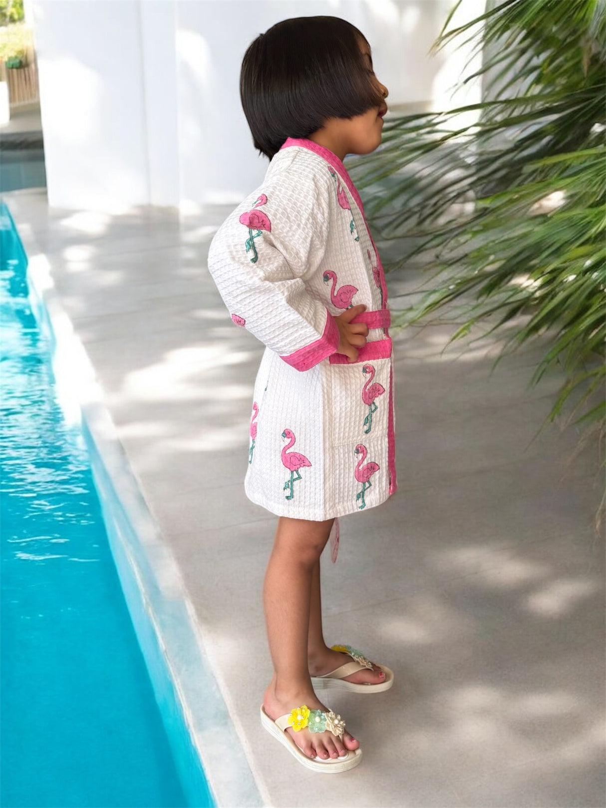 handblock printed pink flamingo girls bathrobes for gifting and birthday return favors internationally