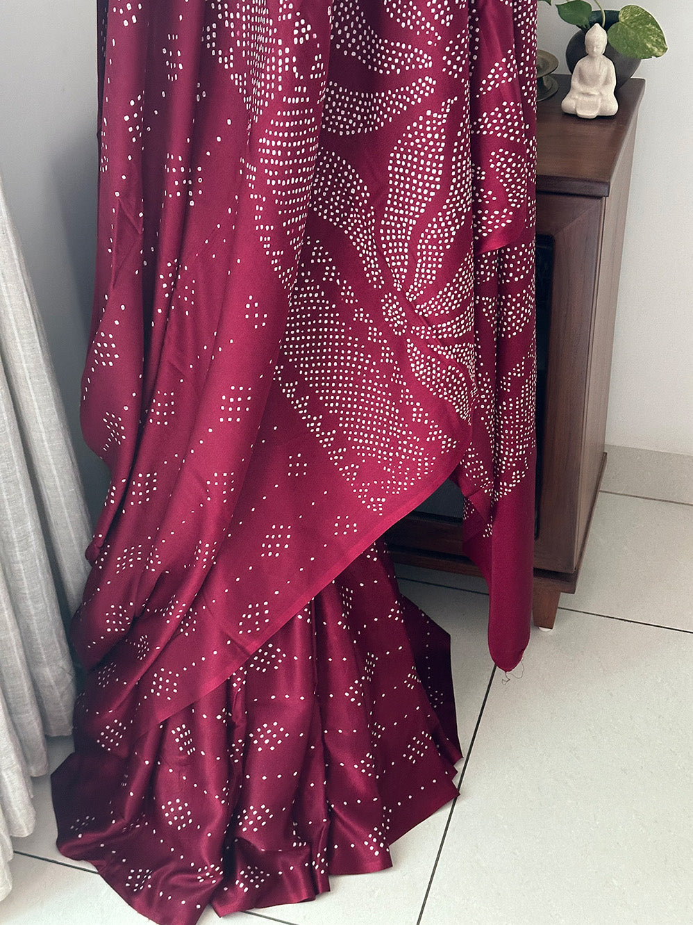 Wine Colour Pure Gajji Silk Bandhani Saree