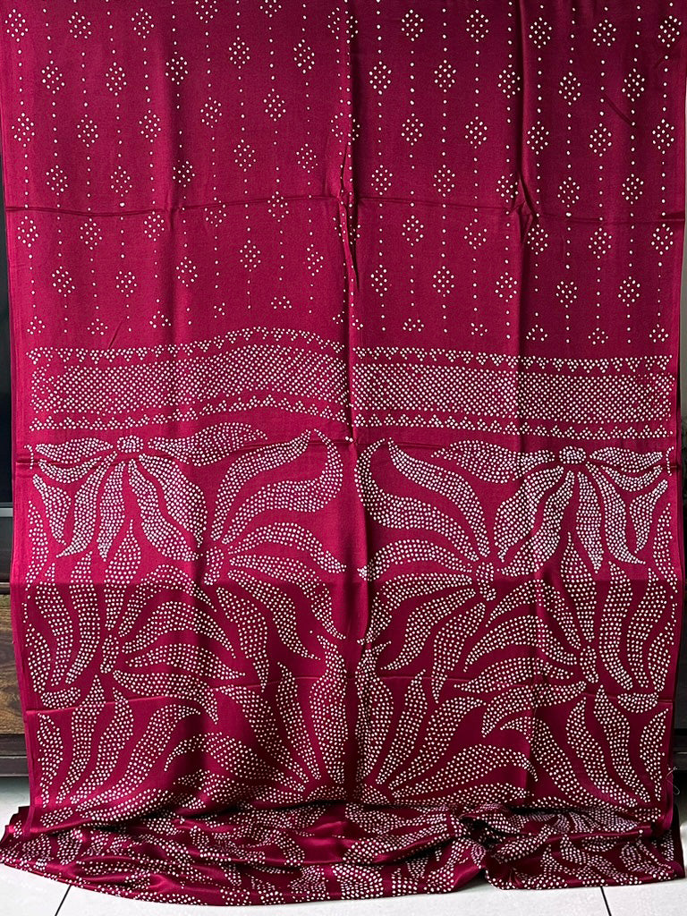 Wine Colour Pure Gajji Silk Bandhani Saree