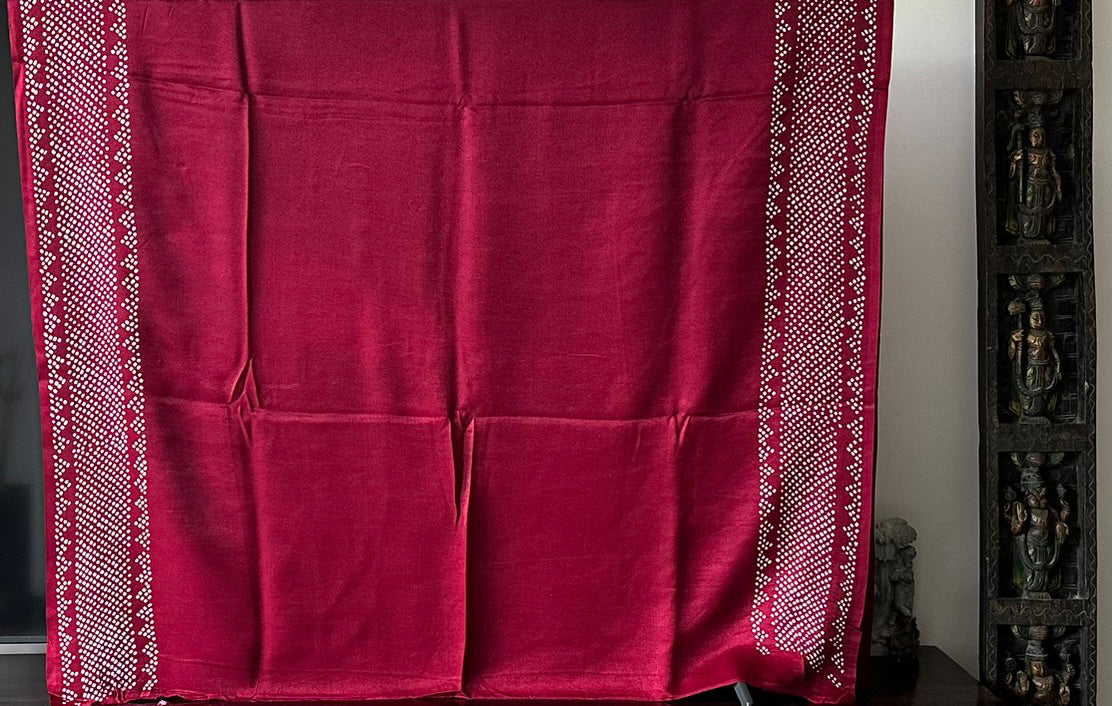 Wine Colour Pure Gajji Silk Bandhani Saree