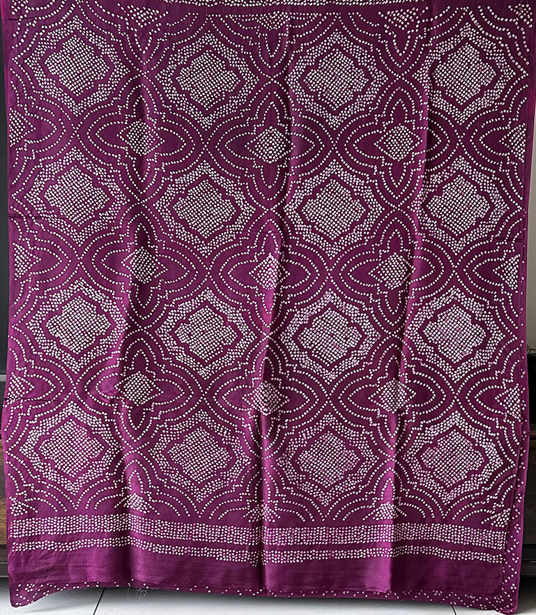 Habotai Silk Clamp Dye Bandhani Saree in Shades of Wine