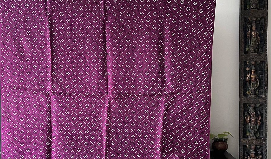 Habotai Silk Clamp Dye Bandhani Saree in Shades of Wine