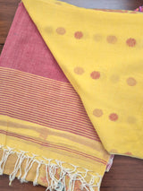 Elegant Mulmul Cotton Saree made on Jacquard Loom in Yellow Colour