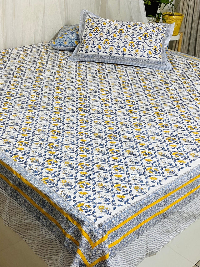 yellow-flower-cotton-single-bedsheet-full-view