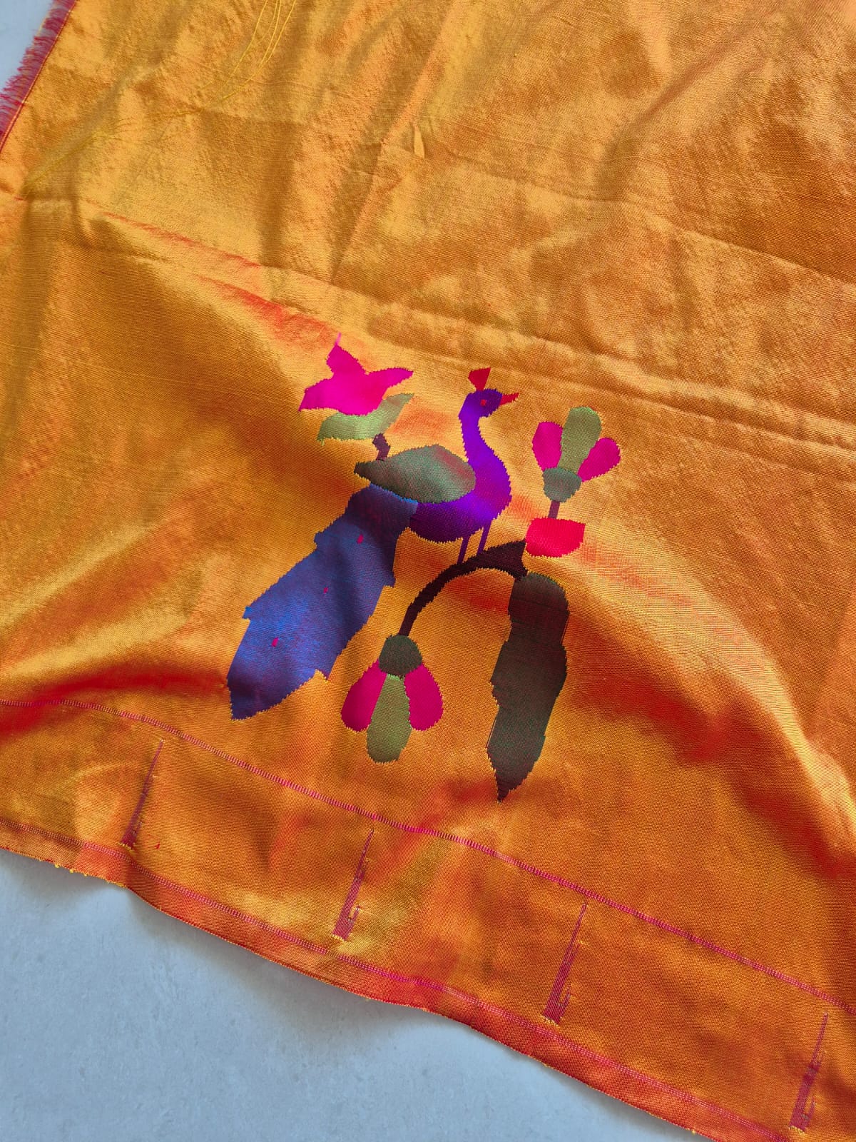 Golden Yellow Handloom Silk Paithani Blouse Piece