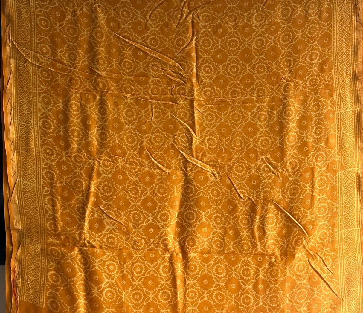 Yellow Handblock Print Chanderi Cotton Silk Saree