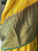 Yellow and Green Kanjivaram Silk Bandhani Saree