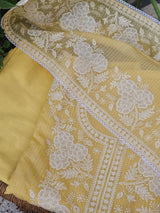 Light Yellow Three Piece Kota Cotton Unstitched Suit Set