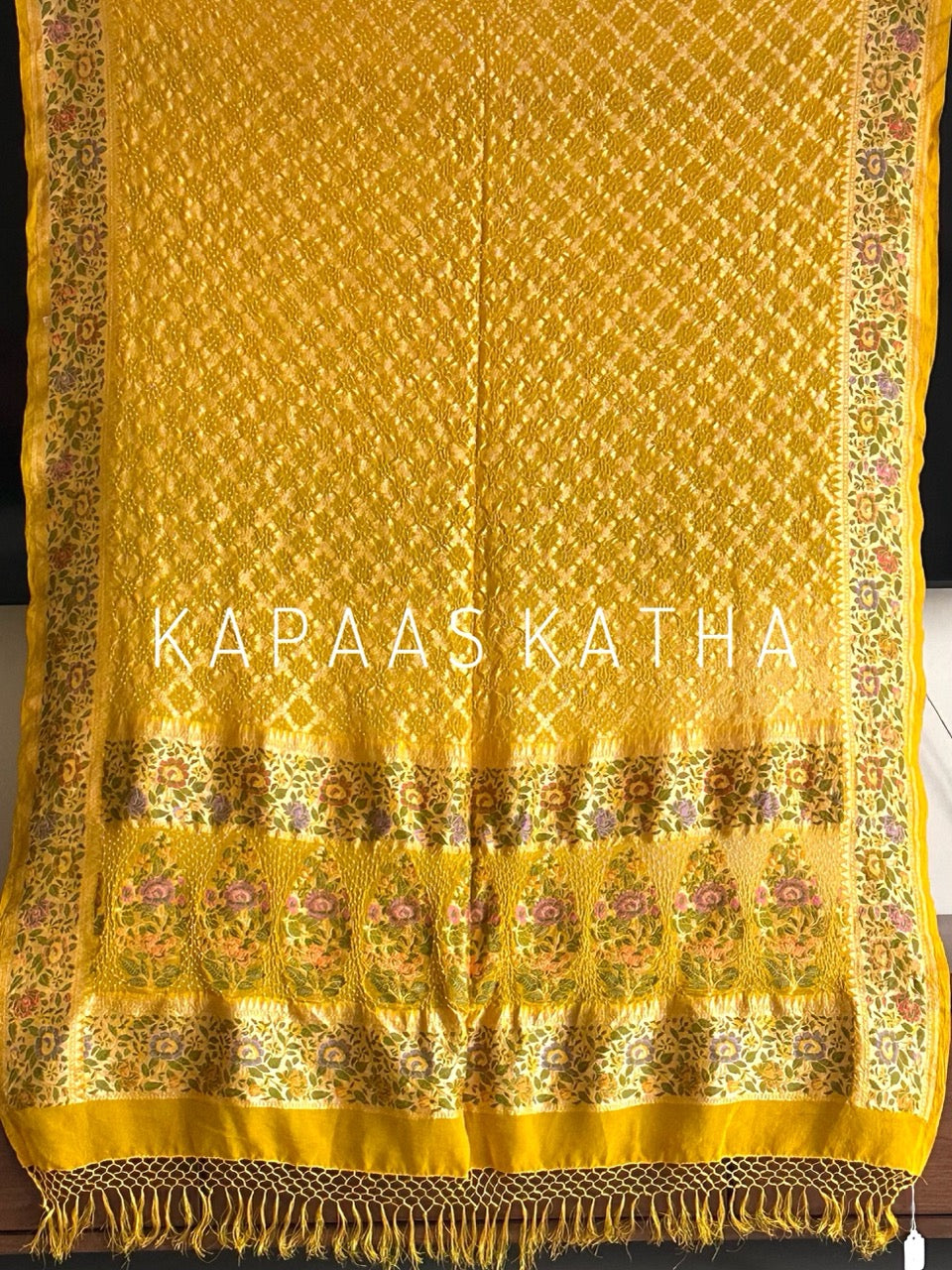 yellow-pure-banarai-georgette-bandhani-lehenga-with-dupatta