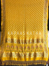 yellow-pure-banarai-georgette-bandhani-lehenga-with-dupatta