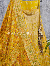 yellow-pure-banarai-georgette-bandhani-lehenga-with-dupatta