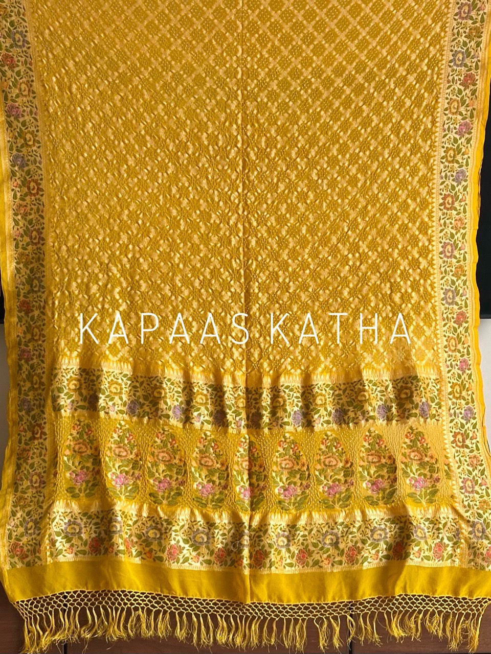 yellow-pure-banarai-georgette-bandhani-lehenga-with-dupatta