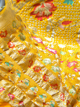 Floral Yellow Pure Banarsi Georgette Meenakari Bandhani Dupatta